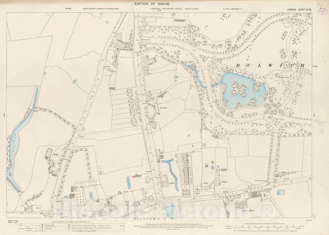 Historic Map : Ordnance Survey Maps, London, Five feet to The Mile. London Sheet XI.86, 1895 City Atlas - Vintage Wall Art