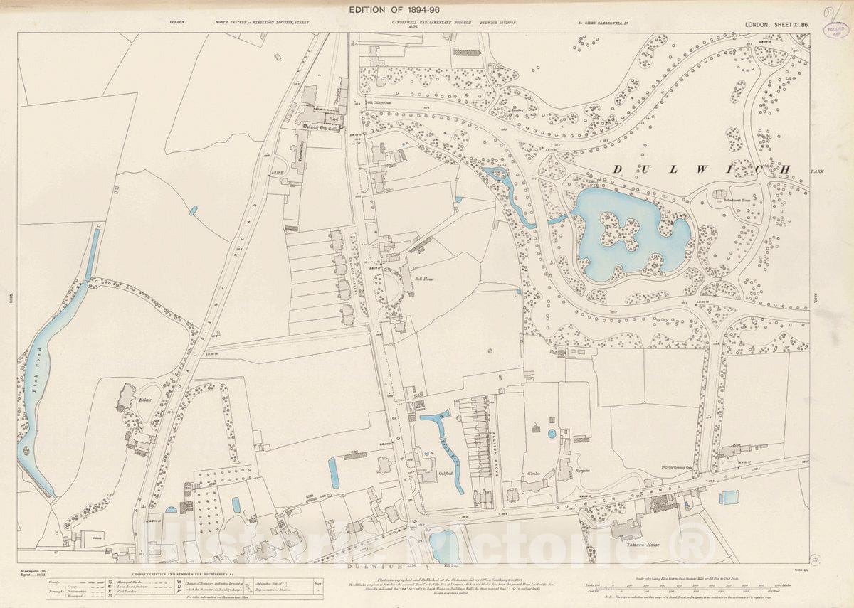 Historic Map : Ordnance Survey Maps, London, Five feet to The Mile. London Sheet XI.86, 1895 City Atlas - Vintage Wall Art