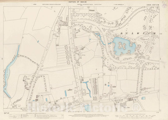 Historic Map : Ordnance Survey Maps, London, Five feet to The Mile. London Sheet XI.86, 1895 City Atlas - Vintage Wall Art