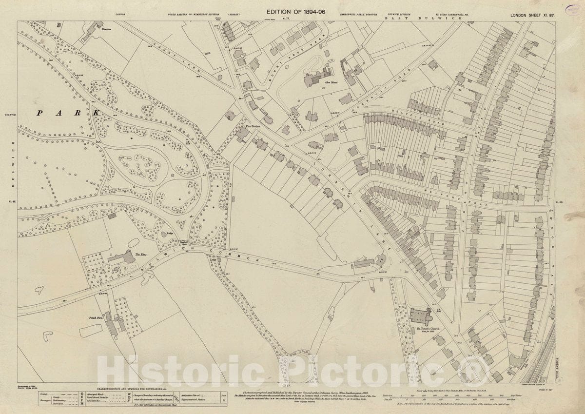 Historic Map : Ordnance Survey Maps, London, Five feet to The Mile. London Sheet XI.87, 1895 City Atlas - Vintage Wall Art