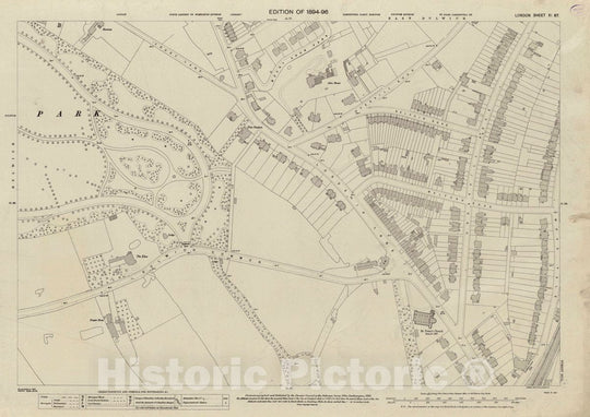 Historic Map : Ordnance Survey Maps, London, Five feet to The Mile. London Sheet XI.87, 1895 City Atlas - Vintage Wall Art