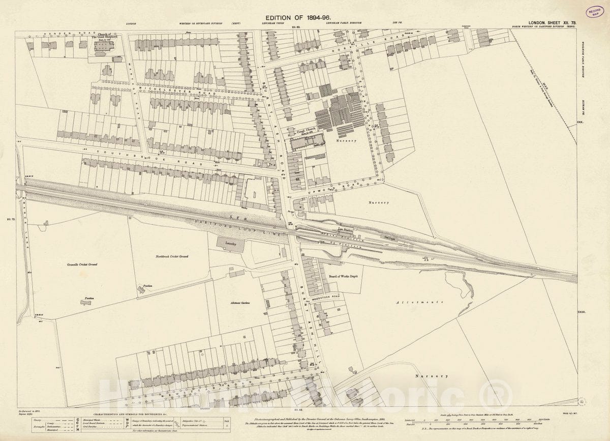 Historic Map : Ordnance Survey Maps, London, Five feet to The Mile. London Sheet XII.73, 1895 City Atlas - Vintage Wall Art