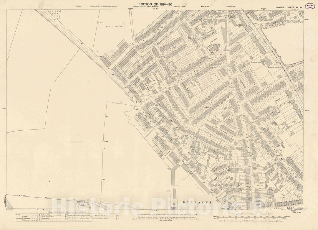 Historic Map : Ordnance Survey Maps, London, Five feet to The Mile. London Sheet XV.94, 1896 City Atlas - Vintage Wall Art