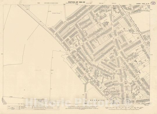 Historic Map : Ordnance Survey Maps, London, Five feet to The Mile. London Sheet XV.94, 1896 City Atlas - Vintage Wall Art