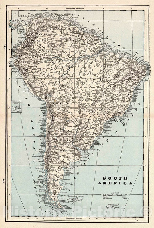 Historic Map : 1893 South America. The Columbian World's Fair atlas, Published for: Wood Brothers Cash Store, Unadilla, New York. (inset) Galapagos Islands.