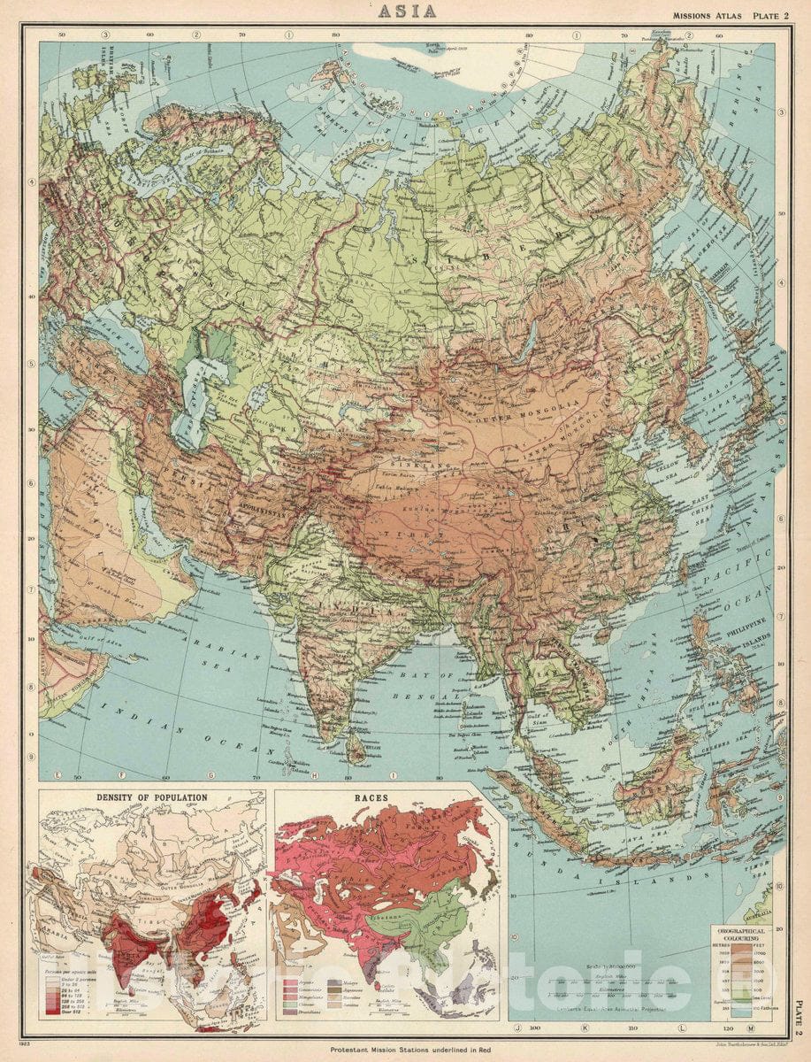 Historic Map : Plate 2. Asia, 1923 Atlas - Vintage Wall Art