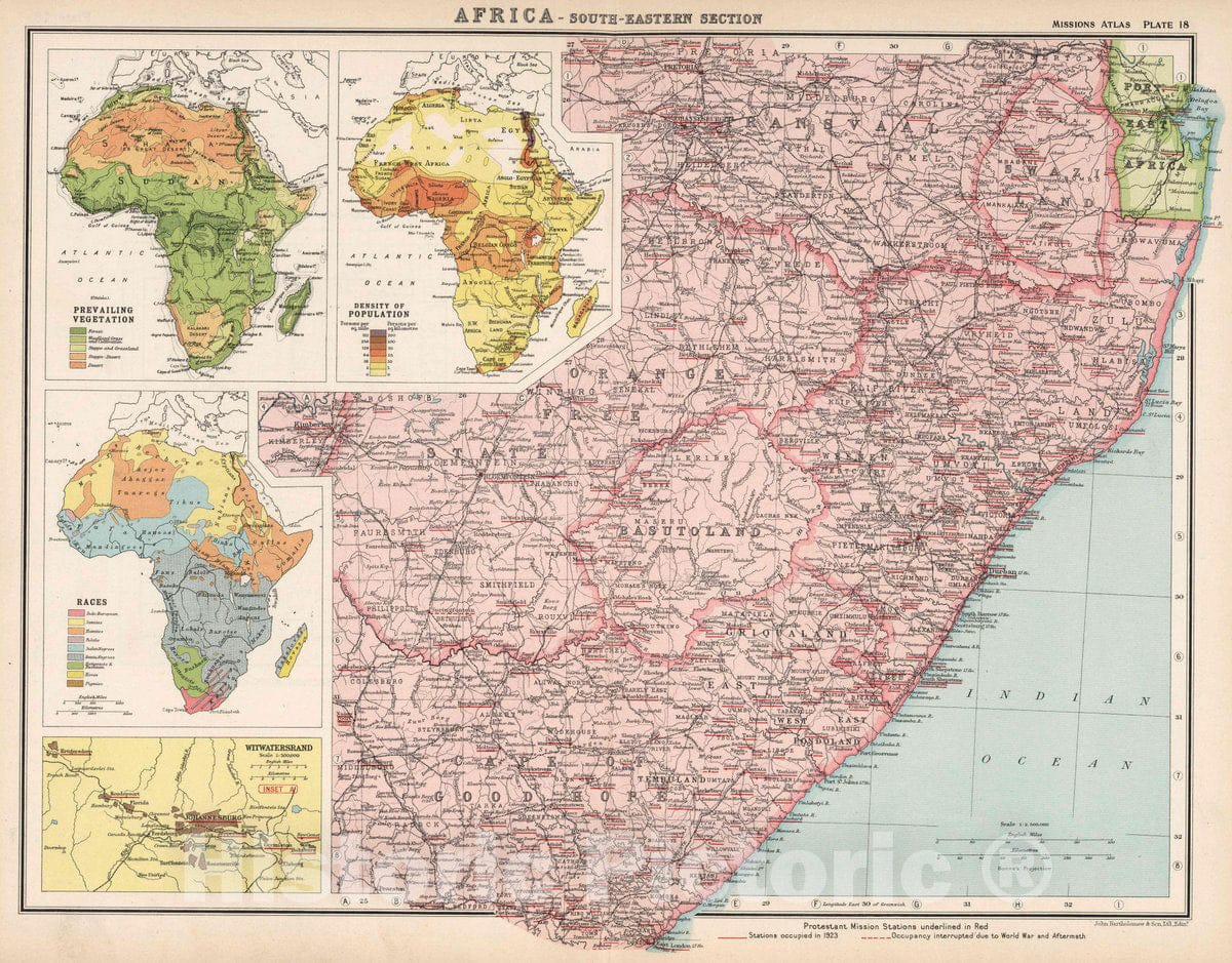 Historic Map : Plate 18 Africa - South-Eastern Section, 1925 Atlas - Vintage Wall Art