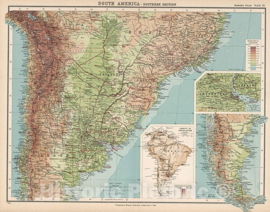 Historic Map : Plate 23. South America - Southern Section, 1923 Atlas - Vintage Wall Art