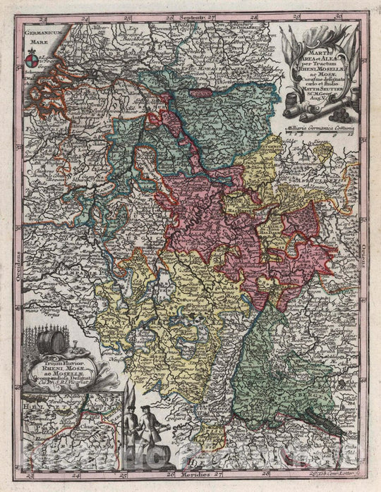 Historic Map : Germany, Martis Area et Alea per Tractum Rheni, Mosellae ac Mosae, 1744 Atlas , Vintage Wall Art