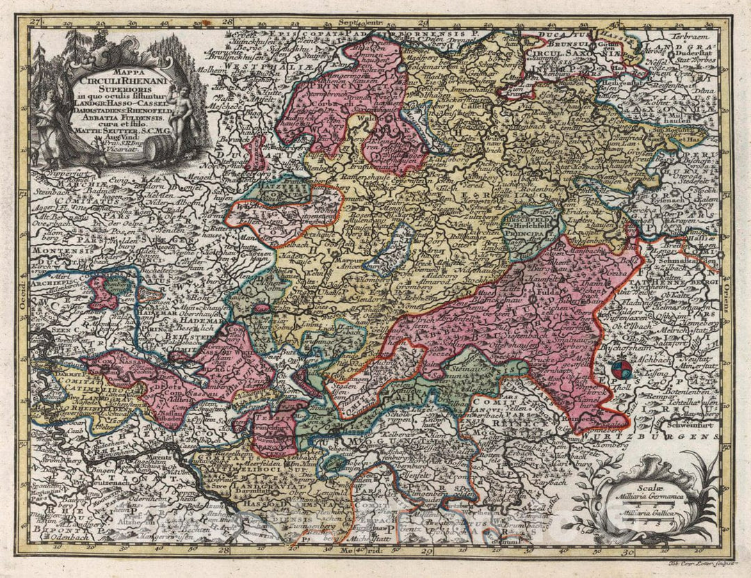 Historic Map : Germany, Rhine River Valley Mappa Circuli Rhenani Superioris, 1744 Atlas , Vintage Wall Art