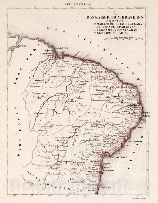 Historic Map : Brazil, , South America L. Das kaiserthum Brasilien. Provinz 2-10, 1830 Atlas , Vintage Wall Art