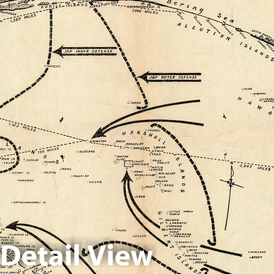 Historic Map : 1944 Pictorial Map - Pacific Battlefront. (Inset) Kawajalien Atoll. - Vintage Wall Art