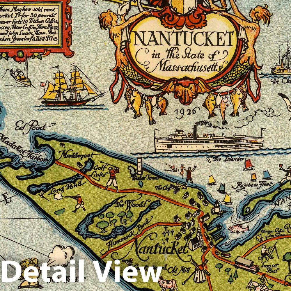 Historic Map : Nantucket in The State of Massachusetts, 1926 Pictorial Map - Vintage Wall Art