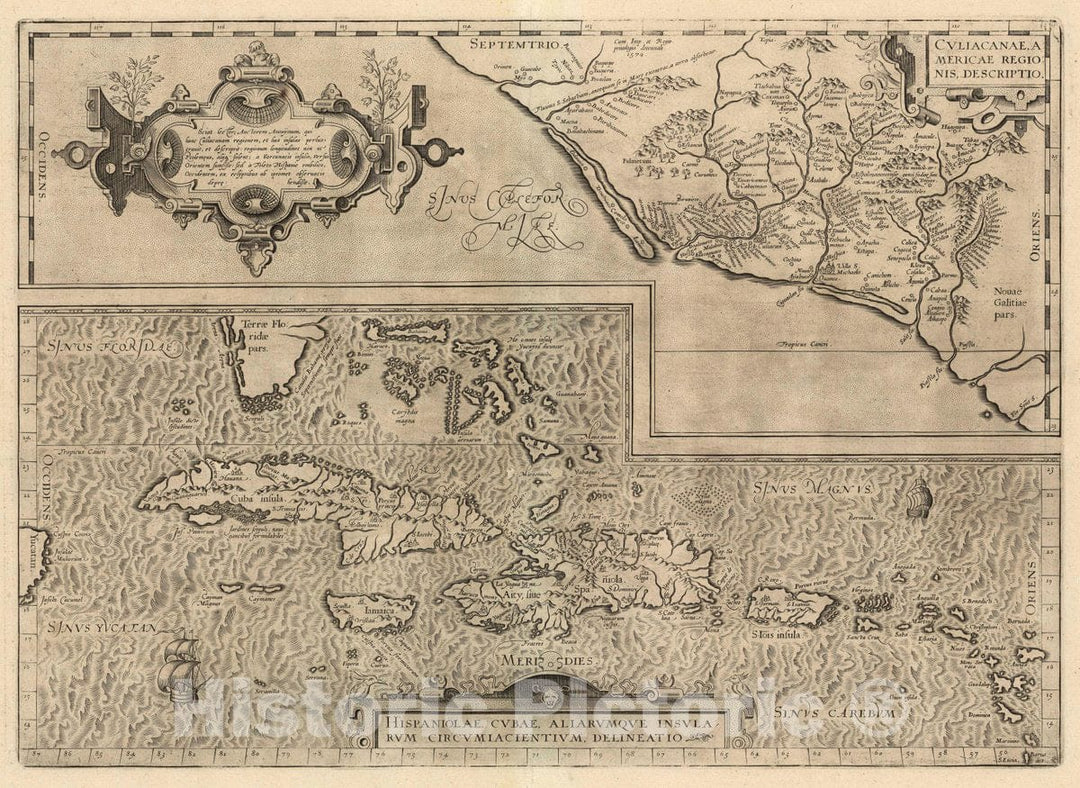 Historic Map : (8) Culiacanae (with) Hispaniolae, Cubae, 1579 Atlas - Vintage Wall Art