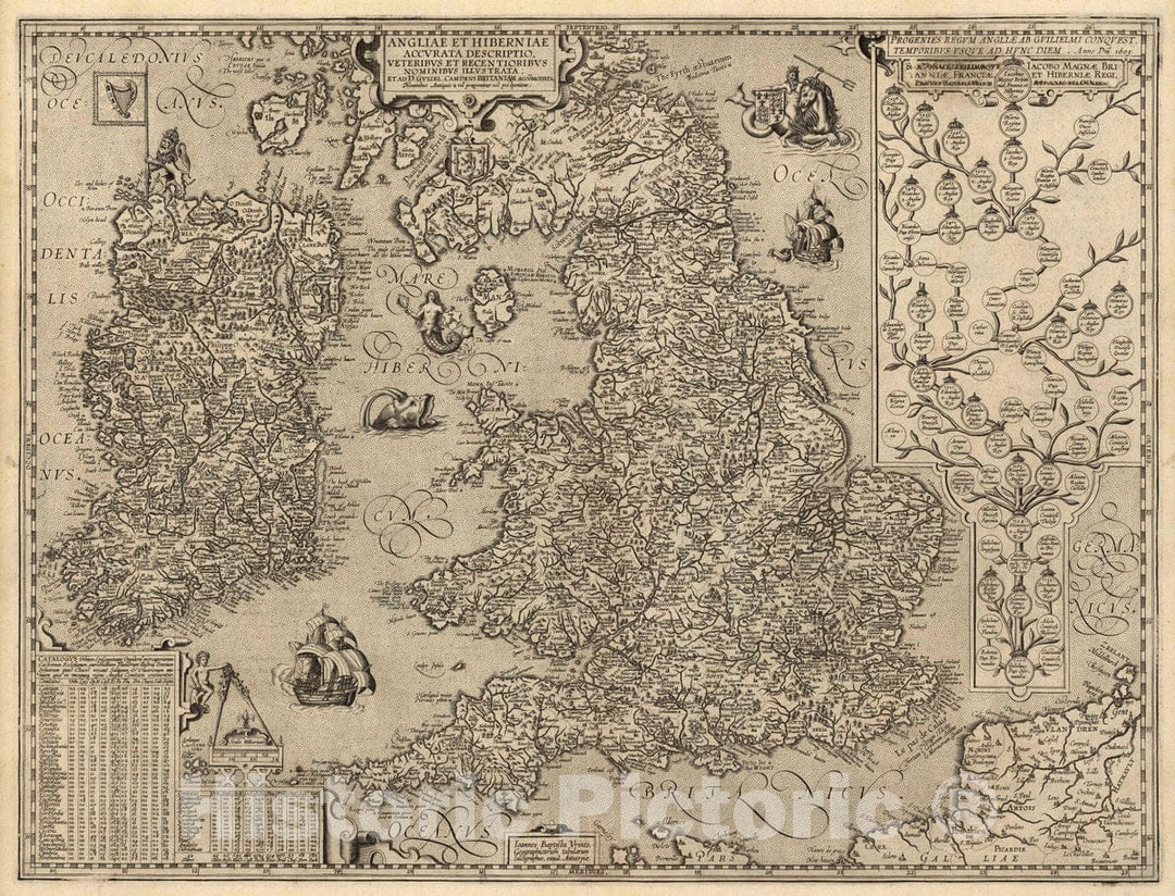 Historic Map : England, Angliae Et Hiberniae Accurata Descriptio, 1605 , Vintage Wall Art