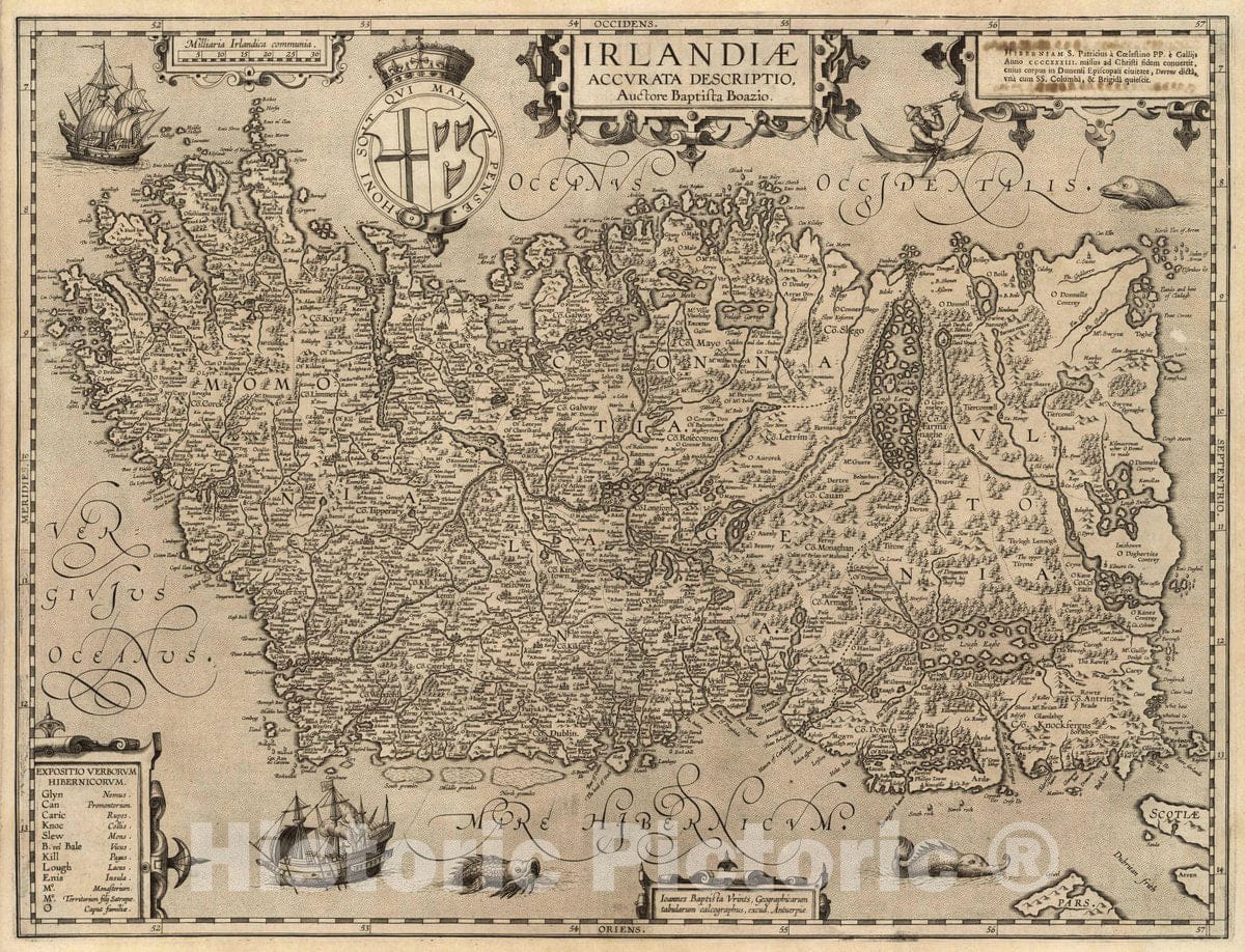 Historic Map : Ireland, (14) Irlandiae Accurata Descriptio, 1608 Atlas , Vintage Wall Art