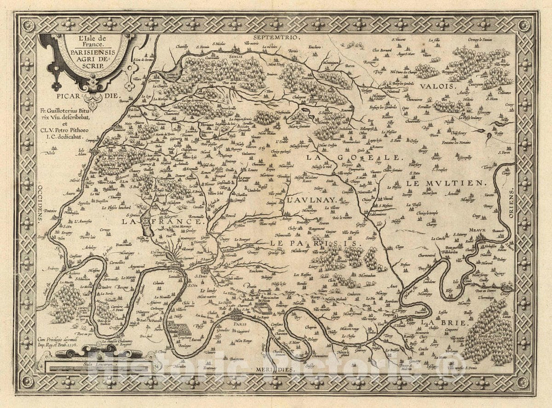 Historic Map : France , Paris France, Region L'Isle de France. 1598 , Vintage Wall Art