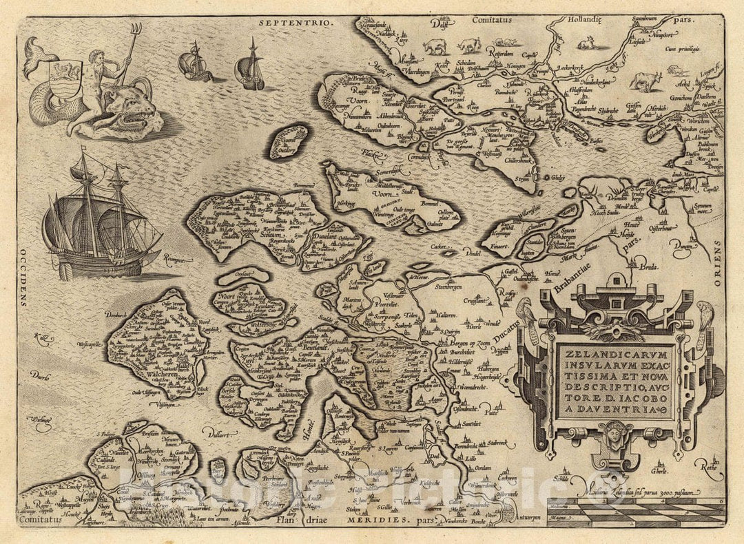 Historic Map : Netherlands, Zelandicarum Insularum Exactissima Et Nova Descriptio, Auctore D. Iacobo A Daventria, 1608 Atlas , Vintage Wall Art