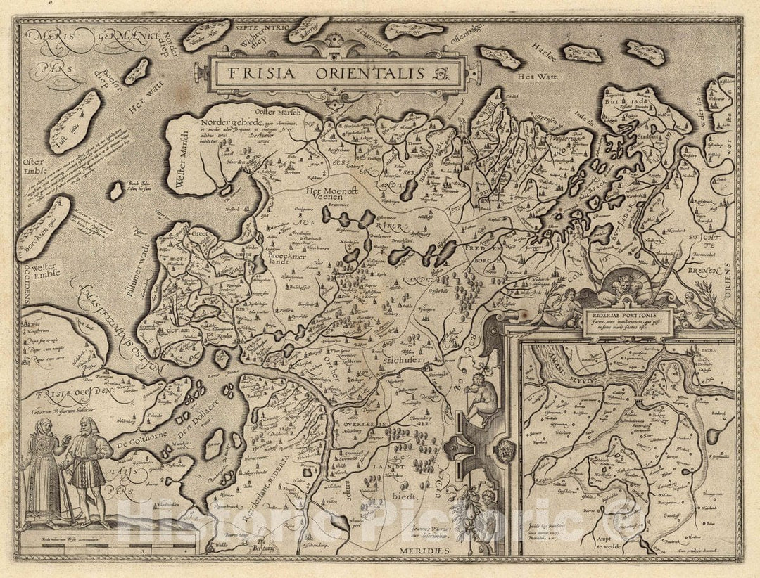 Historic Map : Netherlands, Frisia Orientalis. Cum privilegio decennali, 1608 Atlas , Vintage Wall Art