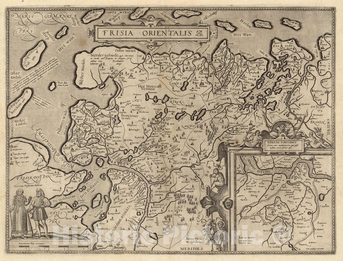 Historic Map : Netherlands, Frisia Orientalis. Cum privilegio decennali, 1608 Atlas , Vintage Wall Art