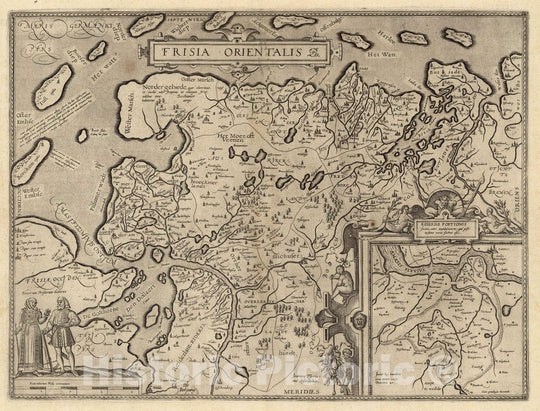 Historic Map : Netherlands, Frisia Orientalis. Cum privilegio decennali, 1608 Atlas , Vintage Wall Art