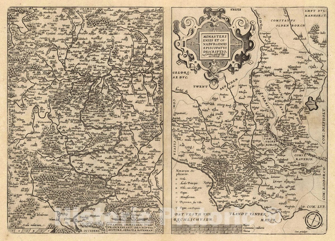 Historic Map : Germany, (67) Franciae (with) Monasteriensis Et Osnaburgensis, 1608 Atlas , Vintage Wall Art