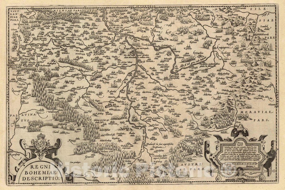 Historic Map : Germany, Bohemia, Germany Regni Bohemiae Descriptio. Cum privilegio, 1608 Atlas , Vintage Wall Art