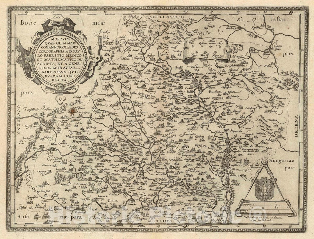 Historic Map : Germany, Moraviae, Quae Olim Mar: Comannorum Sedes, Corographia, A D. Pavlo Fabritio Medico Et Mathematico Descripta, 1608 Atlas , Vintage Wall Art