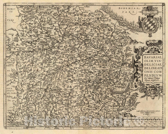 Historic Map : Germany, Bavaria , Germany Bavariae, Olim Vindeliciae, Delineationis Compendium Ex Tabula Philippi Apiani Math. Cum Privilegio, 1608 Atlas , Vintage Wall Art