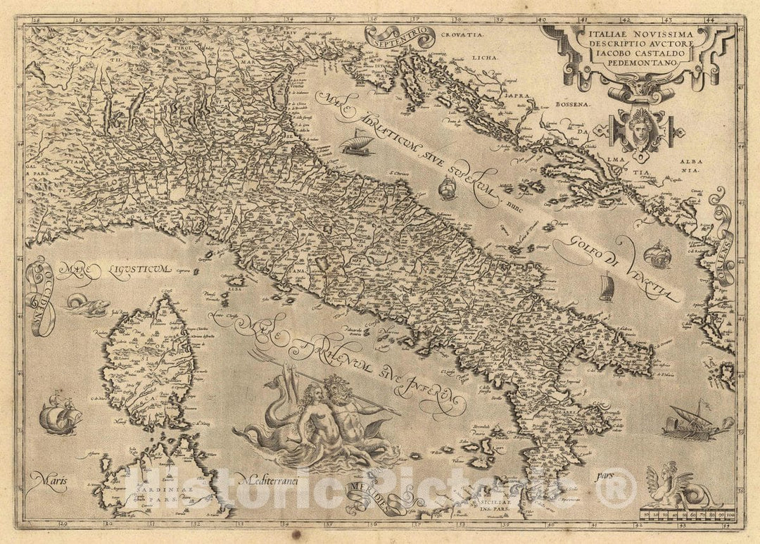 Historic Map : Italy, Italiae Novissima Descriptio Auctore Iacobo Castaldo Pedemontano, 1608 Atlas , Vintage Wall Art