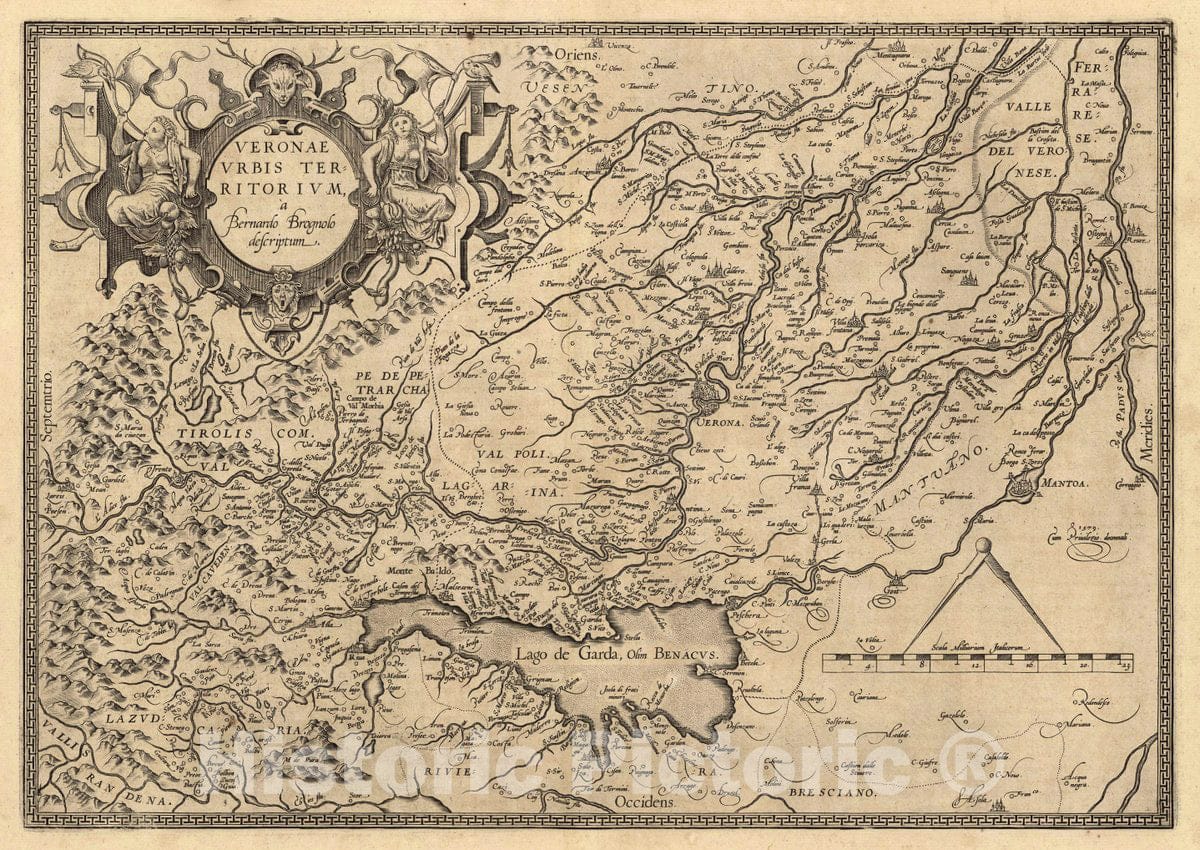 Historic Map : Italy, Veronae Urbis Territorium a Bernardo Brognolo descriptum. 1579. Cum Privilegio. decennali, 1579 Atlas , Vintage Wall Art