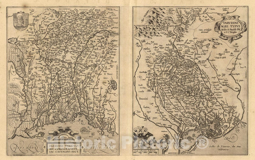 Historic Map : Italy, Veneto (Italy) 1608 (82) Patavini (with) Tarvisini. , Vintage Wall Art