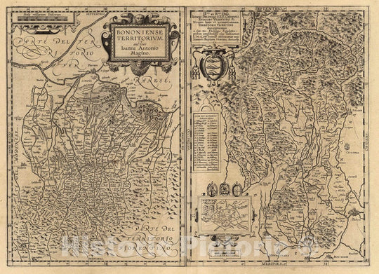 Historic Map : Italy, (84) Bononiense (with) Vicentini, 1608 Atlas , Vintage Wall Art