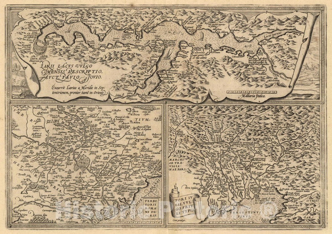 Historic Map : Italy , Rome (Italy), Lake Como, (88) Larii Lacus (with) Terretorii Romani (with) Fori Iulii, 1608 Atlas , Vintage Wall Art