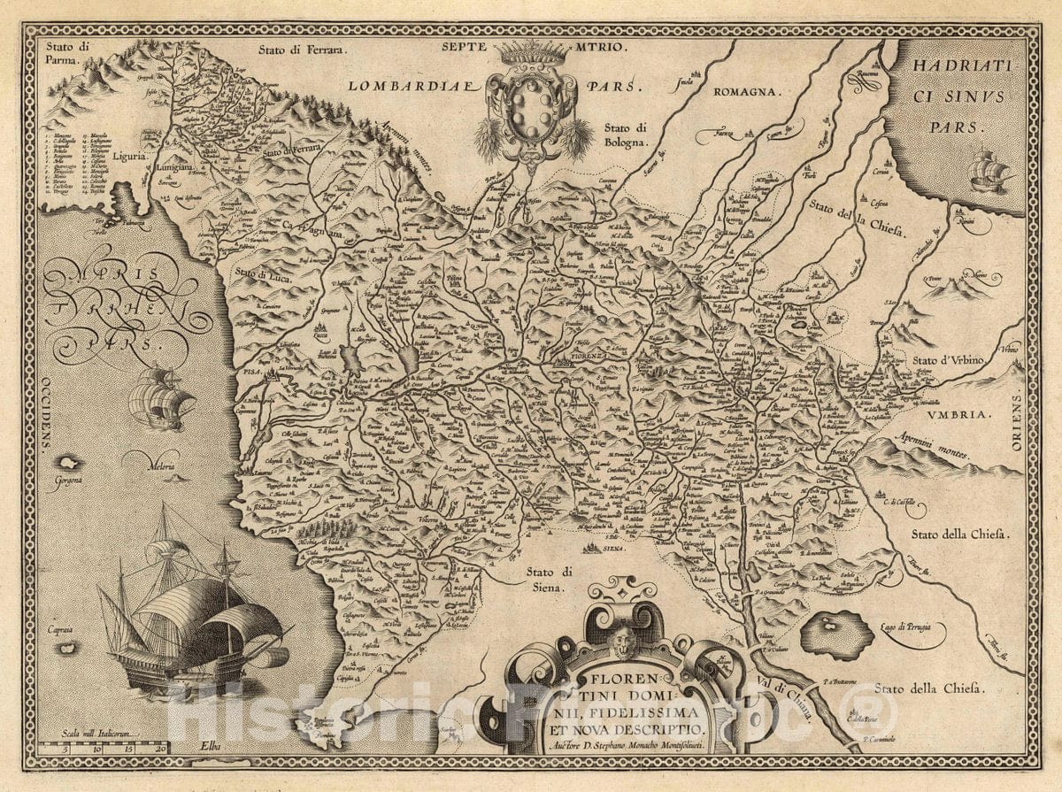 Historic Map : Italy , Florence (Italy), Florentini Dominii, Fidelissima Et Nova Descriptio Auctore D. Stephano Monacho Montisoliveti, 1608 Atlas , Vintage Wall Art