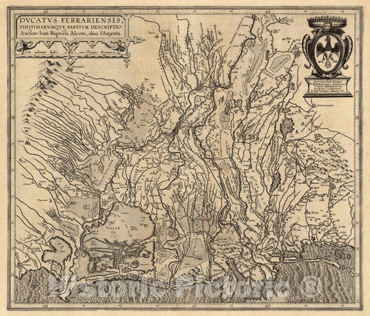 Historic Map : Italy , Ferrara, Italy, Ducatus Ferrariensis, Finitimarumque Partium Descriptio: Auctore Ioan, 1608 , Vintage Wall Art