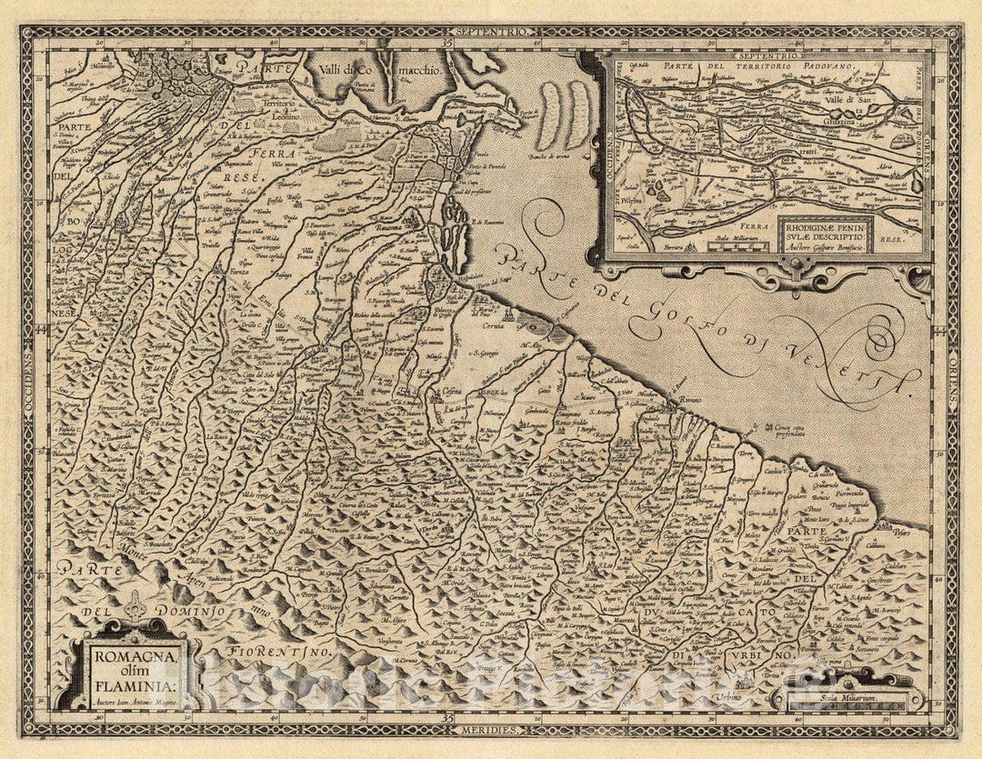 Historic Map : Italy, Romagna, olim Flaminia: Auctore Ioan. Antonio Magino, 1608 Atlas , Vintage Wall Art