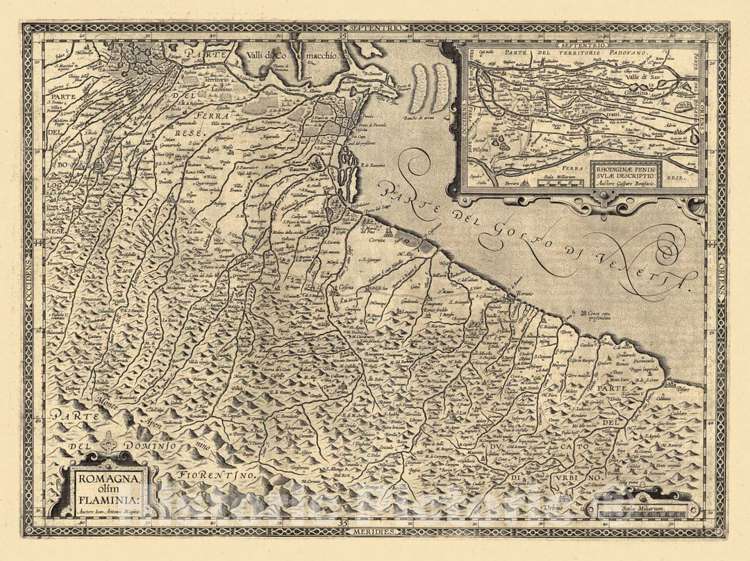 Historic Map : Italy, Romagna, olim Flaminia: Auctore Ioan. Antonio Magino, 1608 Atlas , Vintage Wall Art