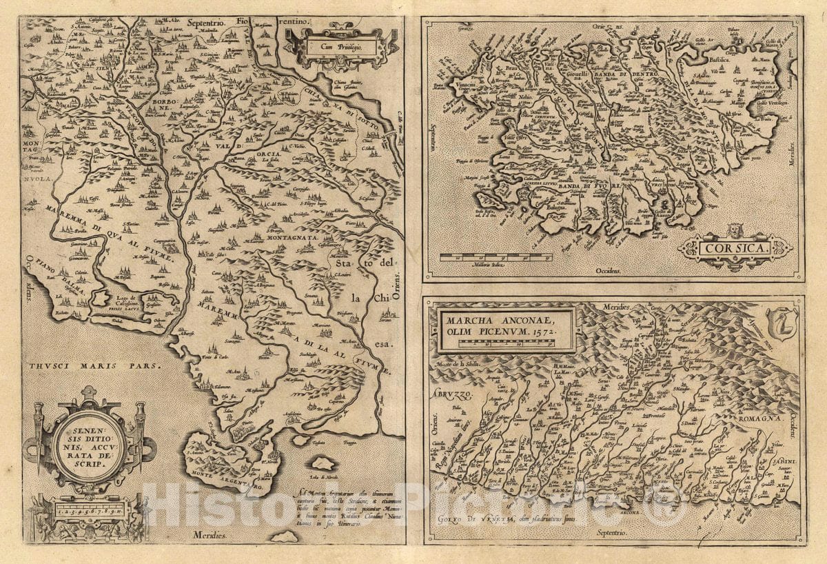 Historic Map : Italy, (95) Senensis (with) Corsica (with) Marcha Anconae, 1608 Atlas , Vintage Wall Art