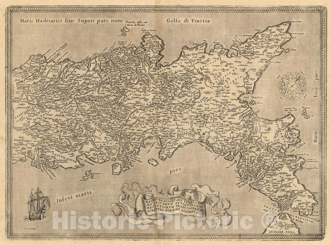 Historic Wall Map : Italy, Naples Region (Italy) Regni Neapolitani Verissima Secvndum Antiqvorum Et Recentiorum Traditionem Descriptio, 1608, Vintage Wall Art