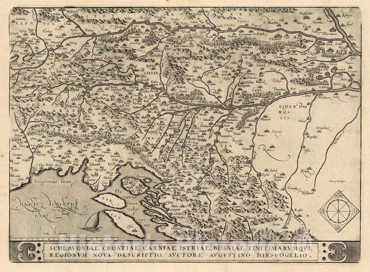 Historic Wall Map : Croatia, (103) Schlavoniae, Croatiae, Carniae, Istriae, Bosniae, 1608 Atlas , Vintage Wall Art