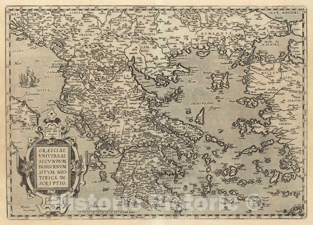 Historic Map : Greece, Graeciae Universae Secundum Hodiernum Situm Neoterica Descriptio Iacobo Castaldo Pedemontano Auctore. Cum privilegio, 1608 Atlas , Vintage Wall Art