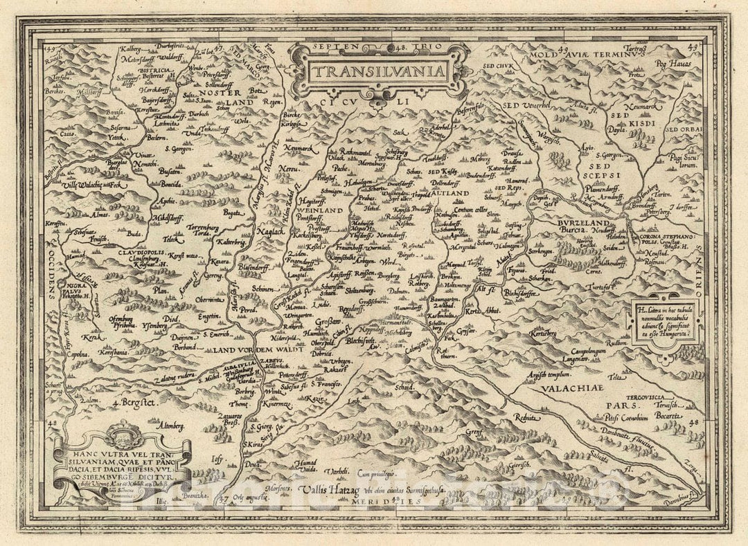 Historic Map : Romania, Transylvania (Romania) Transilvania Hanc Vltra Vel Transilvaniam, 1566., Vintage Wall Art