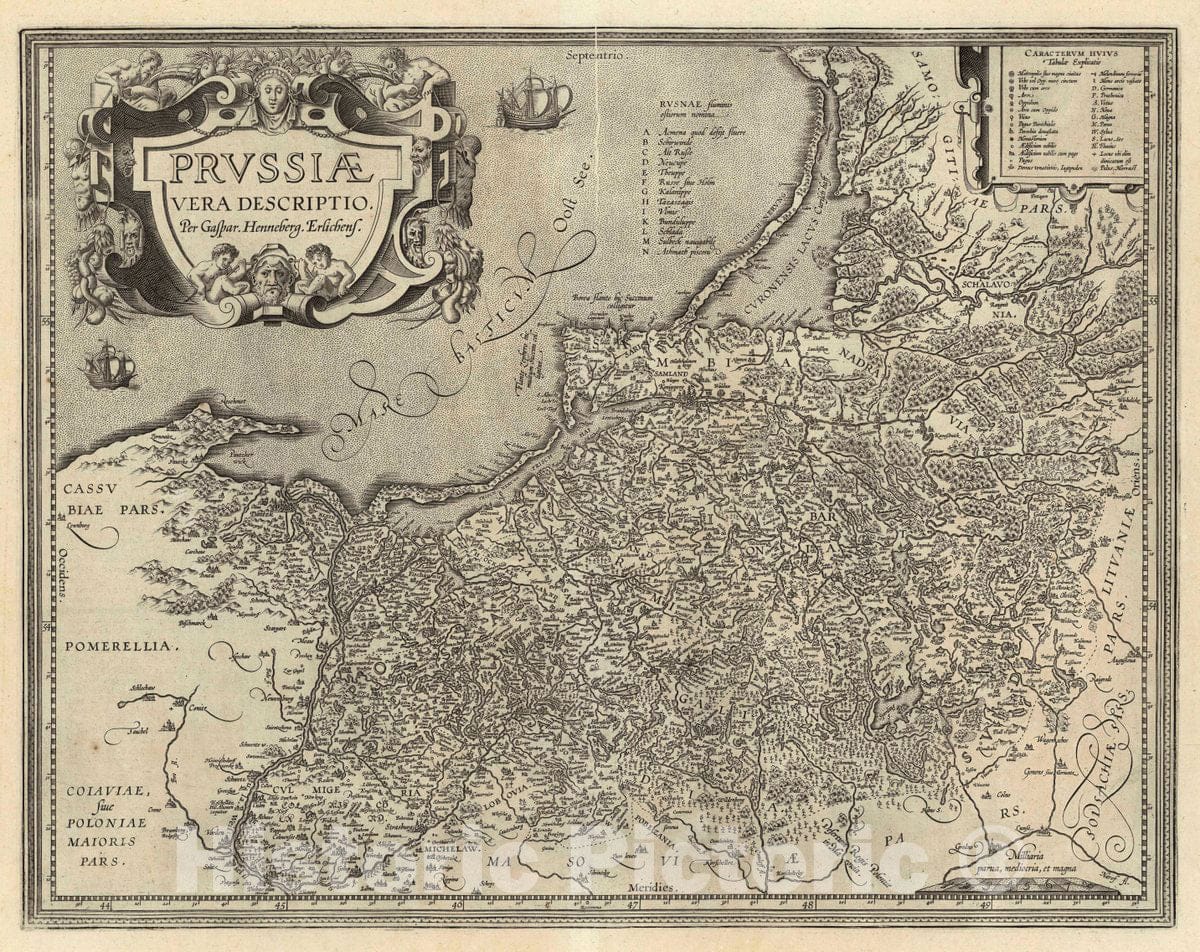 Historic Wall Map : Poland, Prussiae Vera Descriptio. Per Gaspar. Henneberg. Erlichens, 1608 Atlas , Vintage Wall Art