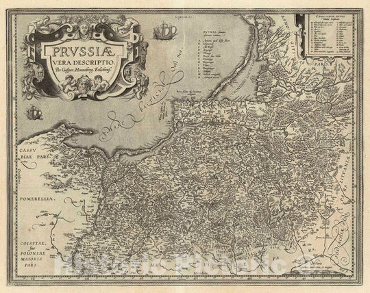 Historic Wall Map : Poland, Prussiae Vera Descriptio. Per Gaspar. Henneberg. Erlichens, 1608 Atlas , Vintage Wall Art