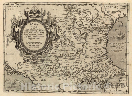 Historic Map : Romania, Romaniae, quae olim Thracia Dicta Vicinorumq3 Regionum, Vti Bulgariae, Walachiae, Syrfiae, Etc. Descriptio, 1583 Atlas , Vintage Wall Art