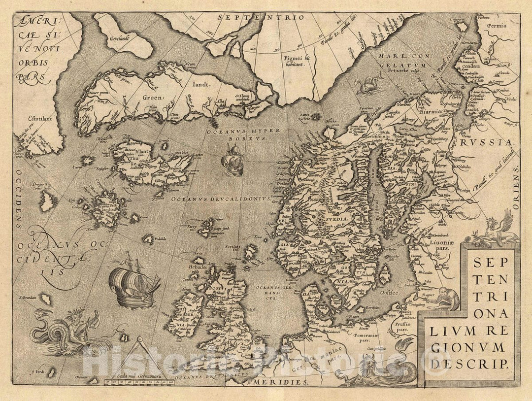 Historic Map : United Kingdom, Scandinavia (114) Septentrionalium Regionum, 1608 Atlas , Vintage Wall Art