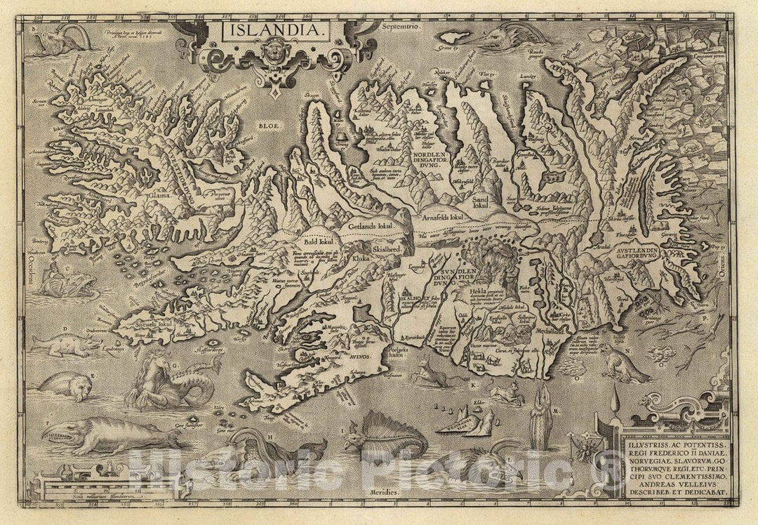 Historic Map : Iceland, Islandia. Privilegio Imp. et Belgico decennali A. Ortel. 1585, Vintage Wall Art