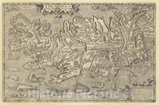 Historic Map : Iceland, Islandia. Privilegio Imp. et Belgico decennali A. Ortel. 1585, Vintage Wall Art