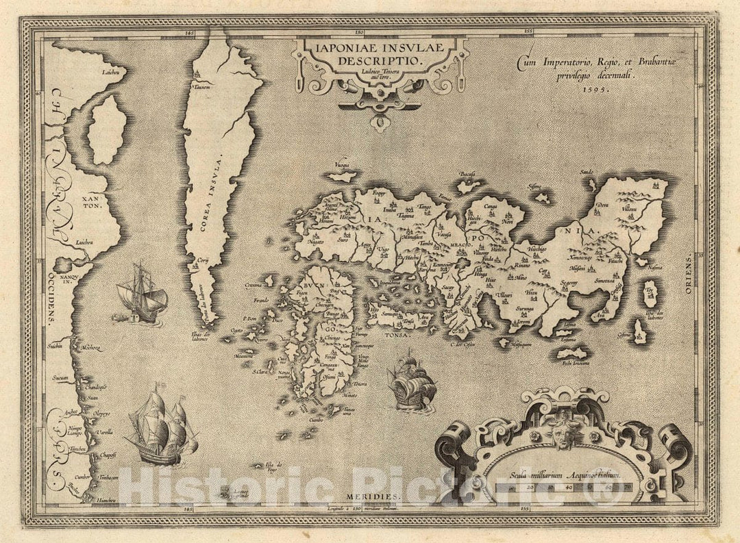 Historic Map : Japan, Iaponiae Insulae Descriptio. Ludoico Teisera auctore. Cum Imperatorio, Regio, et Brabantiae, 1608 Atlas , Vintage Wall Art